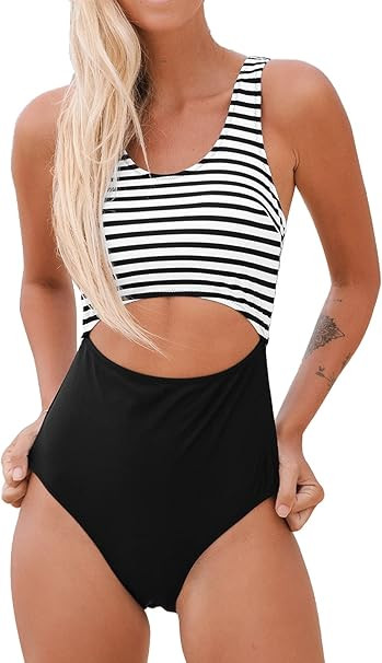 CUPSHE Women’s One Piece Swimsuit Stripe Cutout Bathing Suit | Amazon (US)