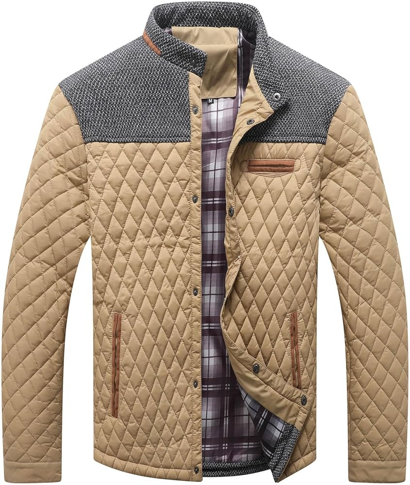 HYPESTFIT Men's Diamond Quilted Puffer Down Jacket Lightweight Business Casual Button Down Shirts | Amazon (US)