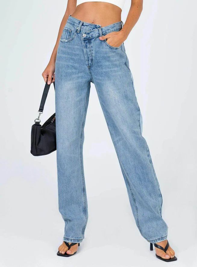 Holly Asymmetric Straight Leg Jeans White Denim | Princess Polly US