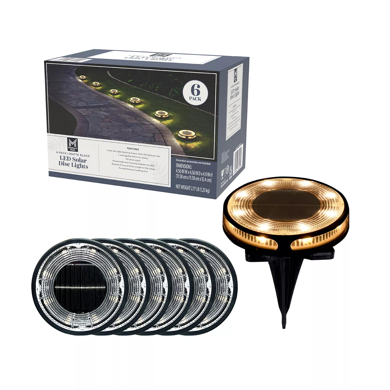 Member's Mark Matte Black LED Solar Disc Lights, 6-Pack | Sam's Club