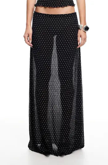 LIONESS Ford Dot Print Plissé Maxi Skirt in Onyx Polka at Nordstrom Rack, Size Medium | Nordstrom Rack