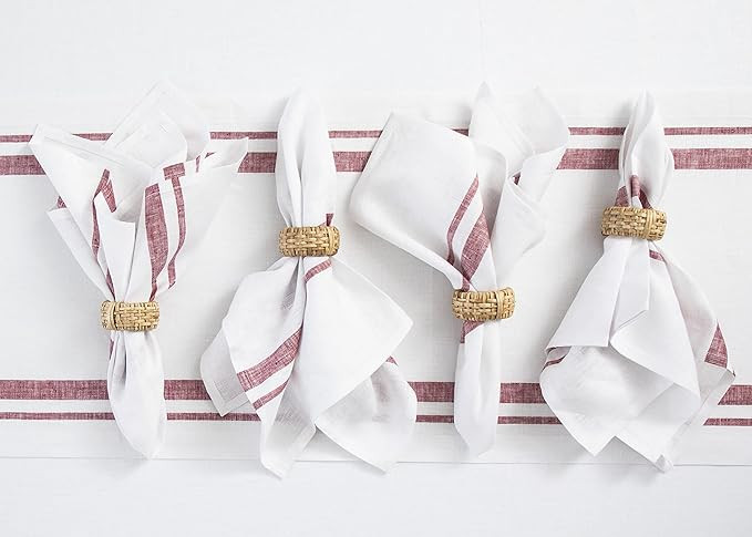 Solino Home Linen Cloth Napkins Set of 4 – Burgundy and White, 100% Pure Linen Dinner Napkins f... | Amazon (US)