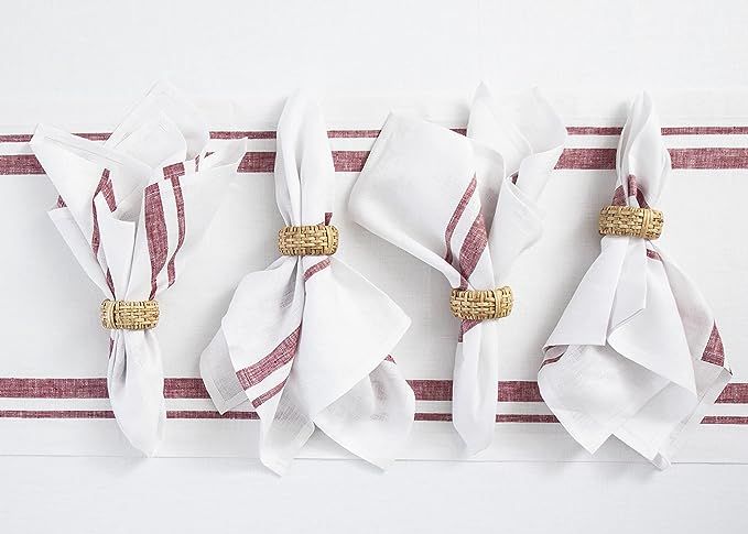 Solino Home Linen Cloth Napkins Set of 4 – Burgundy and White, 100% Pure Linen Dinner Napkins f... | Amazon (US)