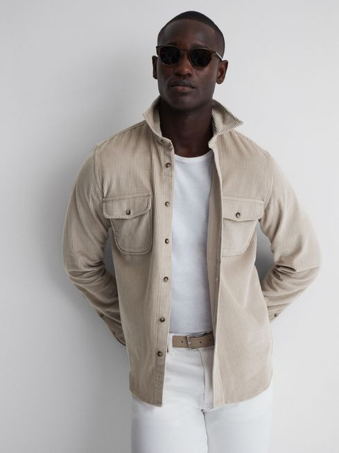 Reiss Mink Bonucci Corduroy Twin Pocket Overshirt | Reiss US