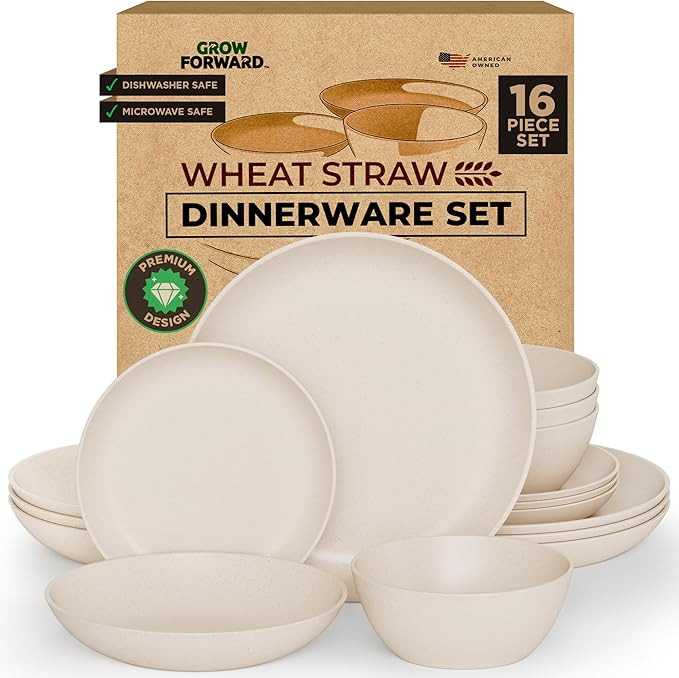 Grow Forward 16-piece Premium Wheat Straw Dinnerware Sets for 4 - Unbreakable Dishwasher & Microw... | Amazon (US)