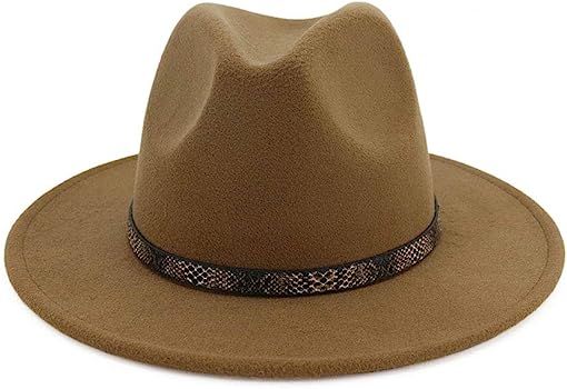 Men & Women Retro Wide Brim Felt Fedora Panama Hat with Belt | Amazon (US)