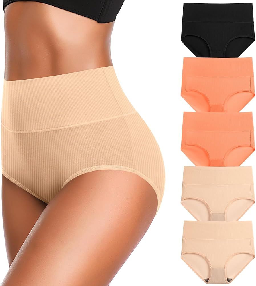 Womens Underwear High Waist Cotton Underwear Soft Underwear Super Stretchy Briefs Full Coverage P... | Amazon (US)