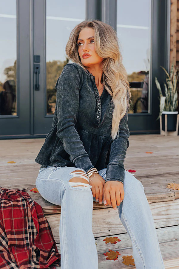 Harvest Cheer Vintage Wash Knit Top in Black | Impressions Online Boutique