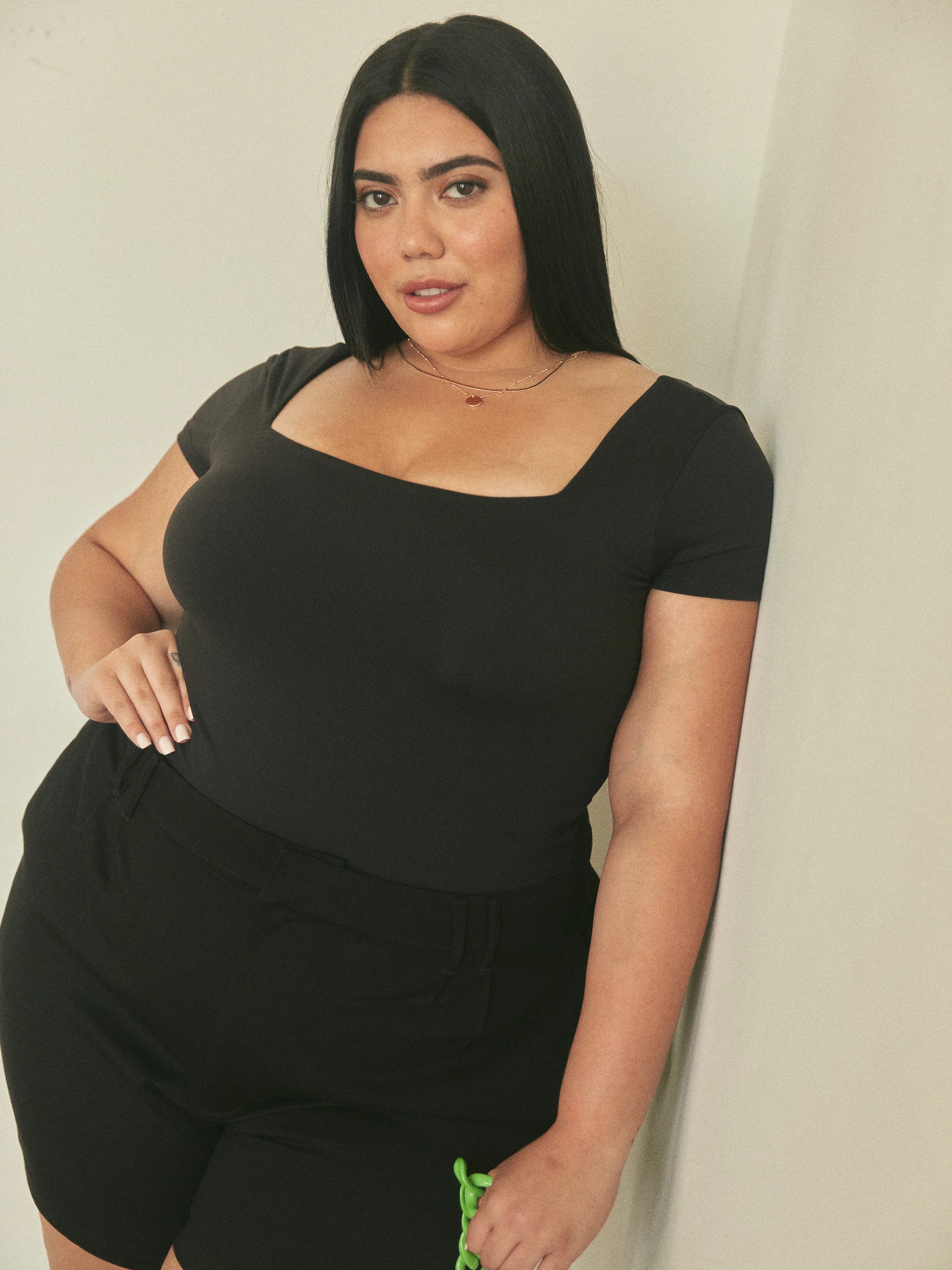 Square Neck Short Sleeve Bramisuit | Klassy