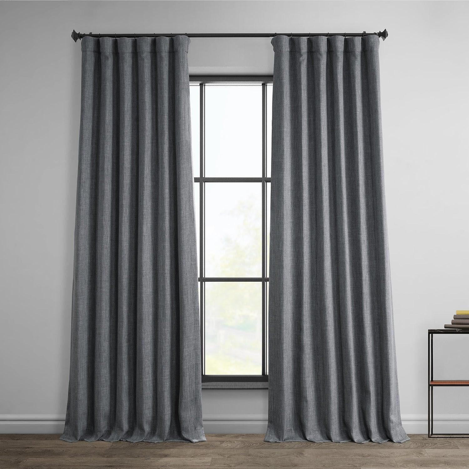 Dark Gravel Textured Faux Linen Room Darkening Curtain | Half Price Drapes