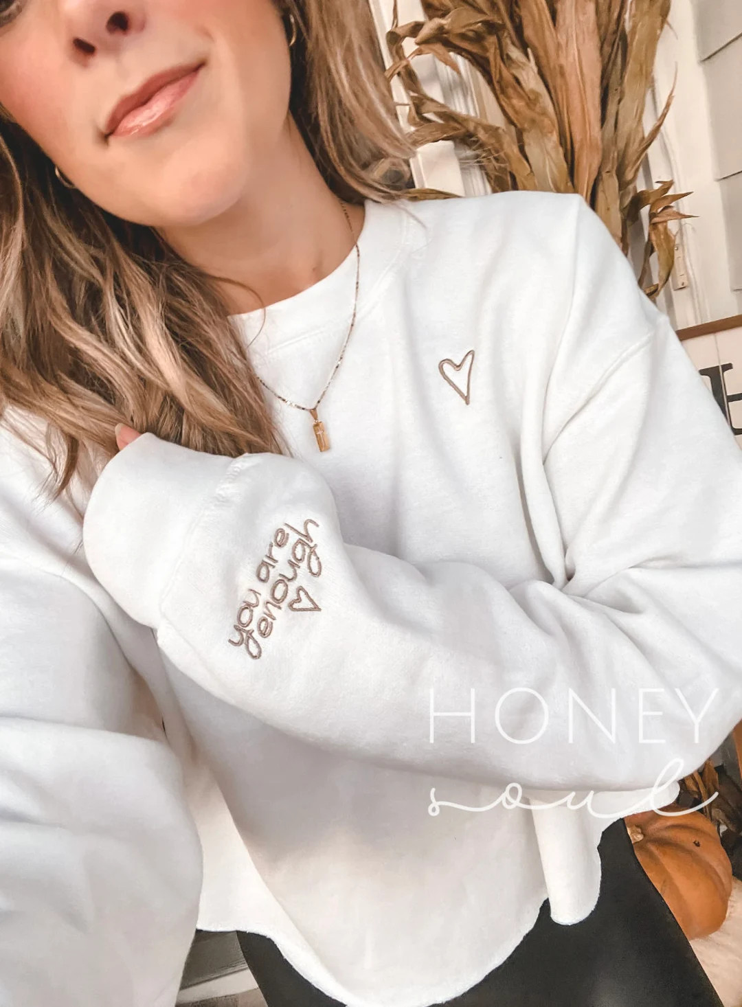 Original You Are Enough Embroidered Sweatshirt Embroidered - Etsy | Etsy (US)