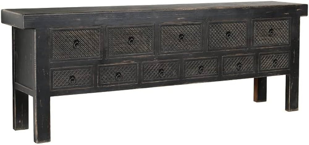 Kosas Home Lahey 11-Drawer Reclaimed Pine Wood Console Table in Black | Amazon (US)