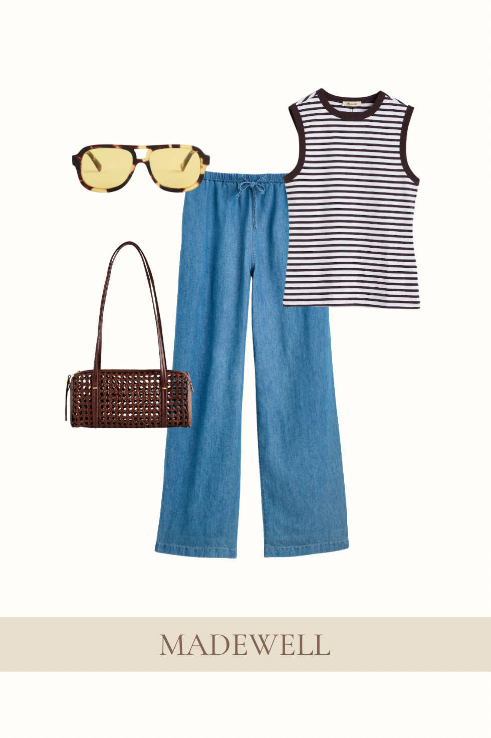 I love a good Madewell find and this one is the perfect summer look. Relaxed drawstring pant, easy tank, BRIGHT lens sunglasses which are great if you haven't tried them and then this adorable bag!  

 #LTKmomlife