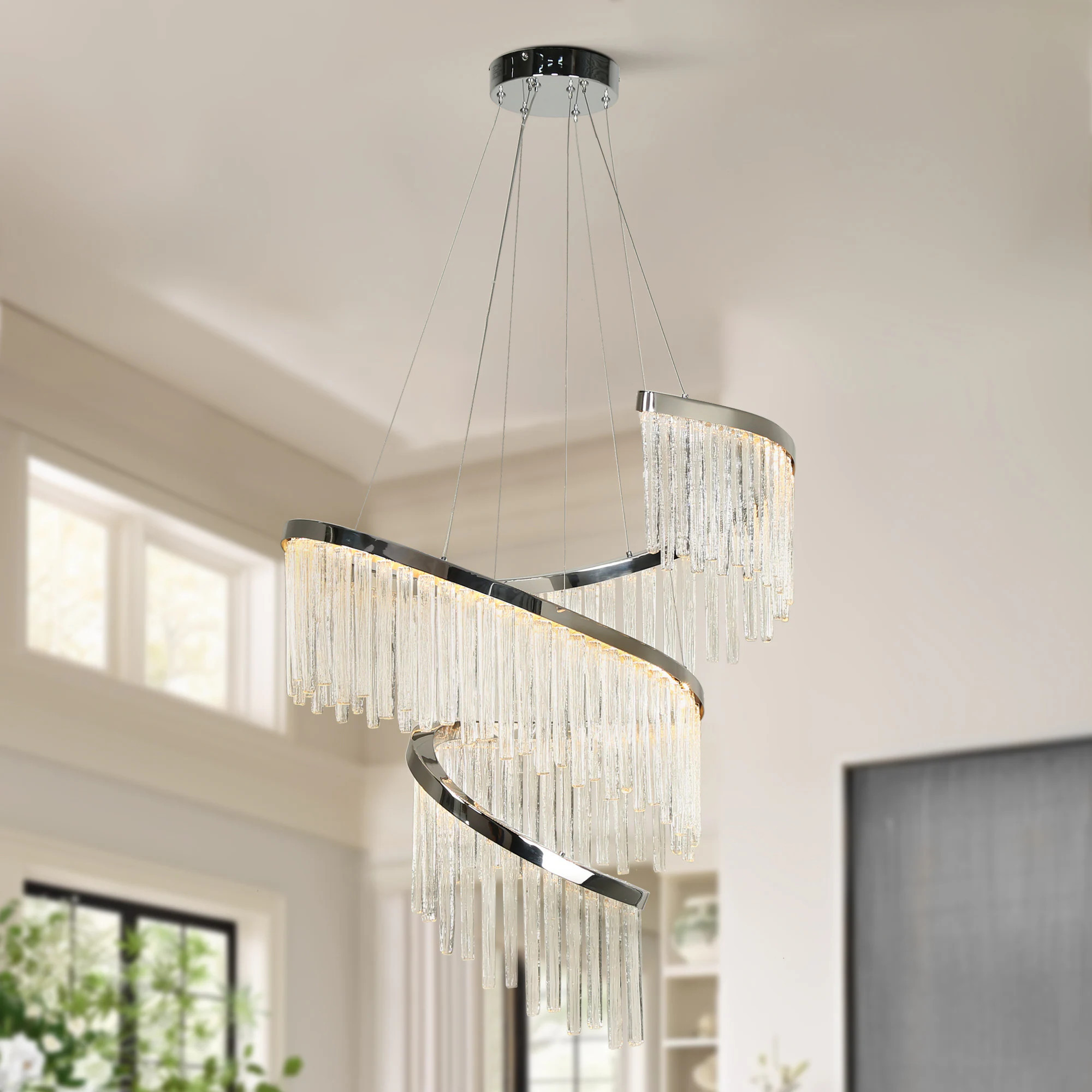 LNC Uranutican 1 -Light Polished Nickel LED Crystal Textured glass Metal Chandelier one_size | 7RJRJALWS15335D9 | Lowe's