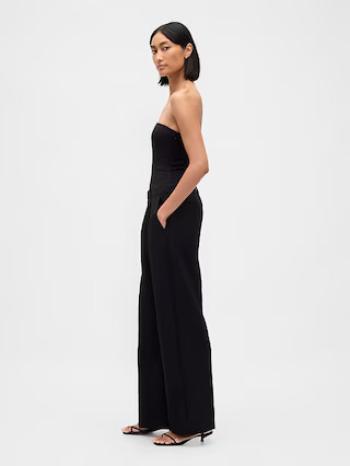 Strapless Drop-Waist Mixed Media Jumpsuit | Gap (US)