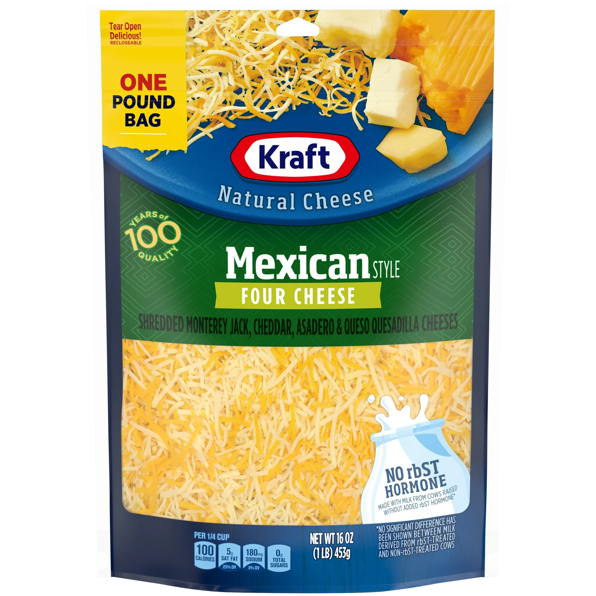 Kraft Mexican Style Four Cheese Blend Shredded Cheese, 16 oz Bag | Walmart (US)