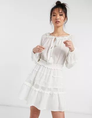 River Island lace insert sleeve smock dress in white | ASOS (Global)