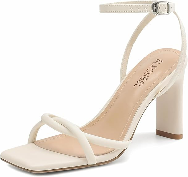 Womens Sandals Square Open Toe Strappy Heels for Women Dressy Chunky High Heels Ankle Buckle Heel... | Amazon (US)