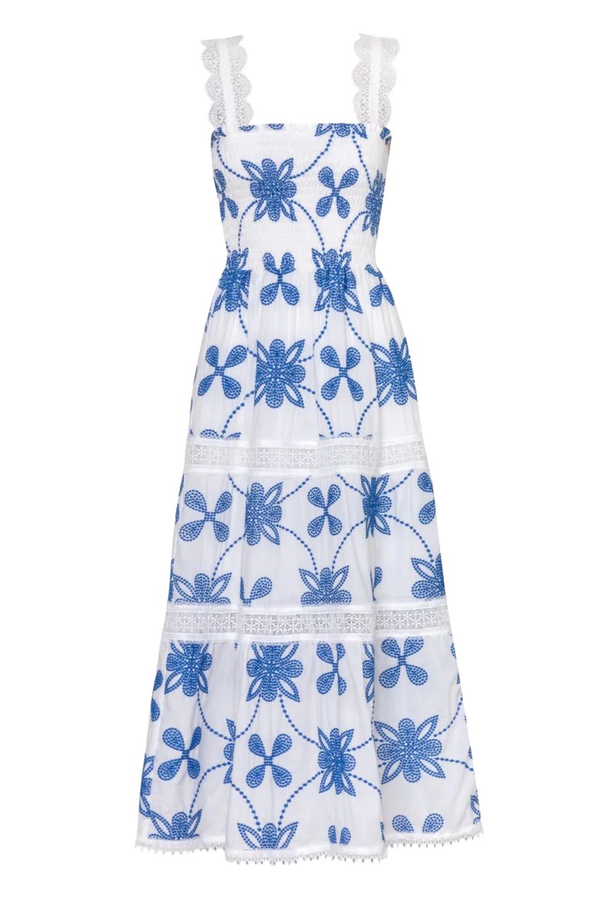Coco Maxi Dress in Blue & White | Over The Moon