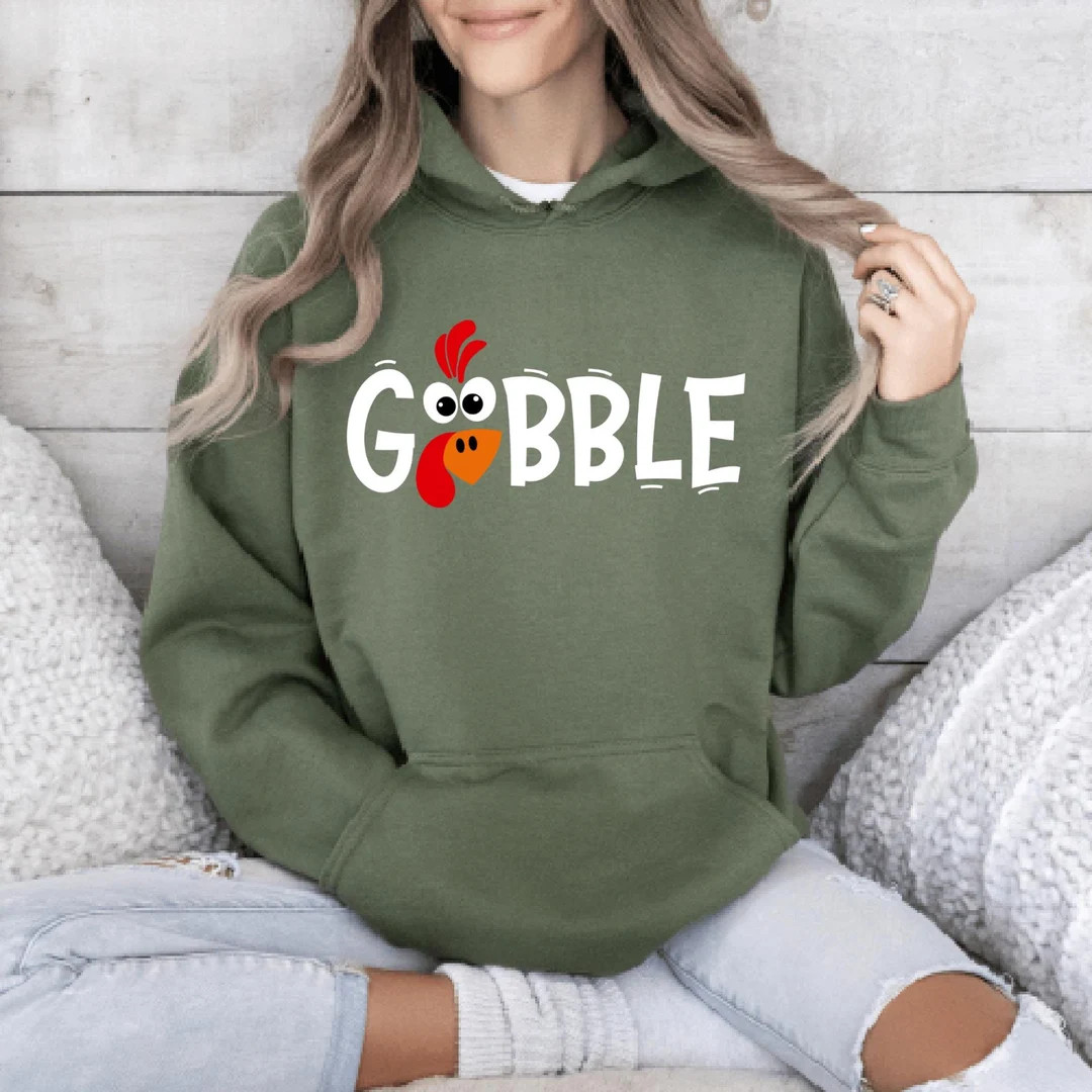 Gobble Hoodie, Funny Cute Turkey Face, Cute Hoodie, Turkey Hoodie, Thanksgiving Hoodie for Women,... | Etsy (US)