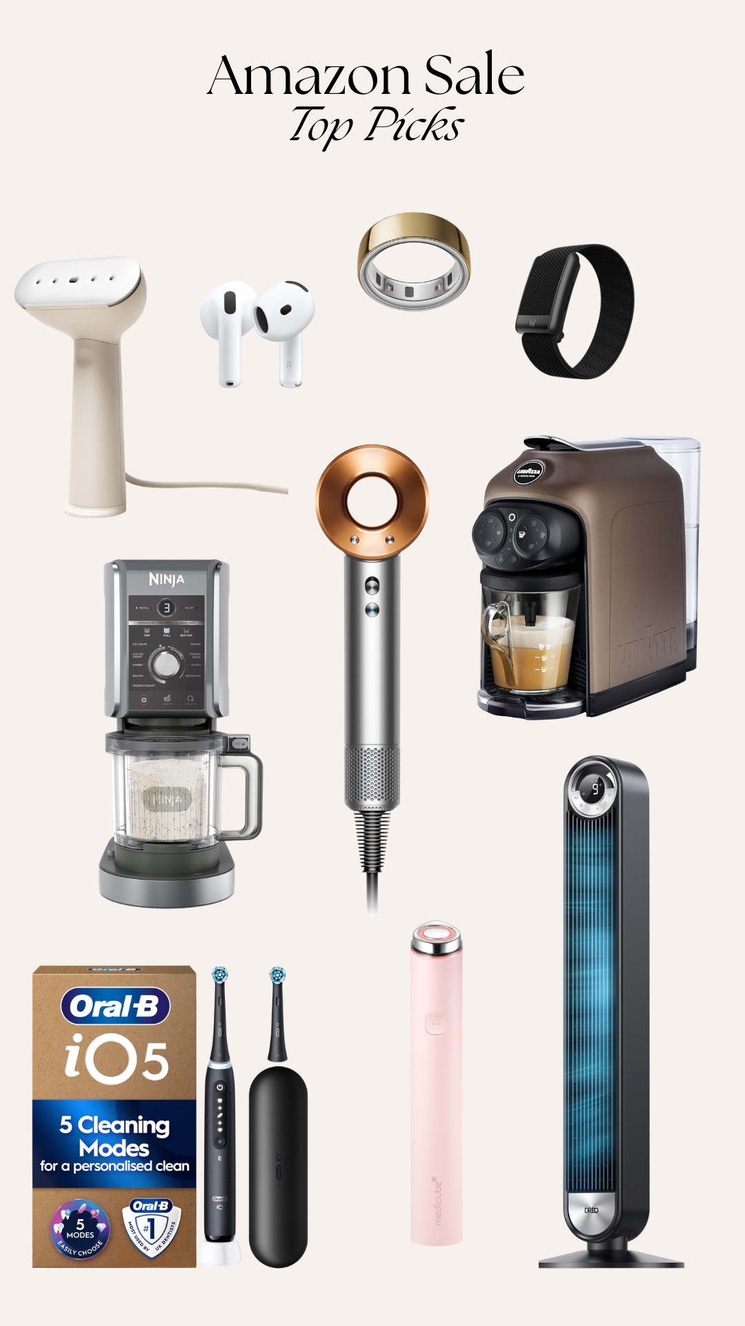 amazon sale, amazon top picks, amazon finds, sale picks, tech gadgets, home gadgets, beauty tools, wellness gadgets, garment steamer, wireless earbuds, smart ring, mesh watch band, coffee machine, ninja ice cream maker, hair dryer, electric toothbrush, skincare device, tower fan, home essentials, gift ideas 

 #LTKsummer #LTKeurope #LTKsale