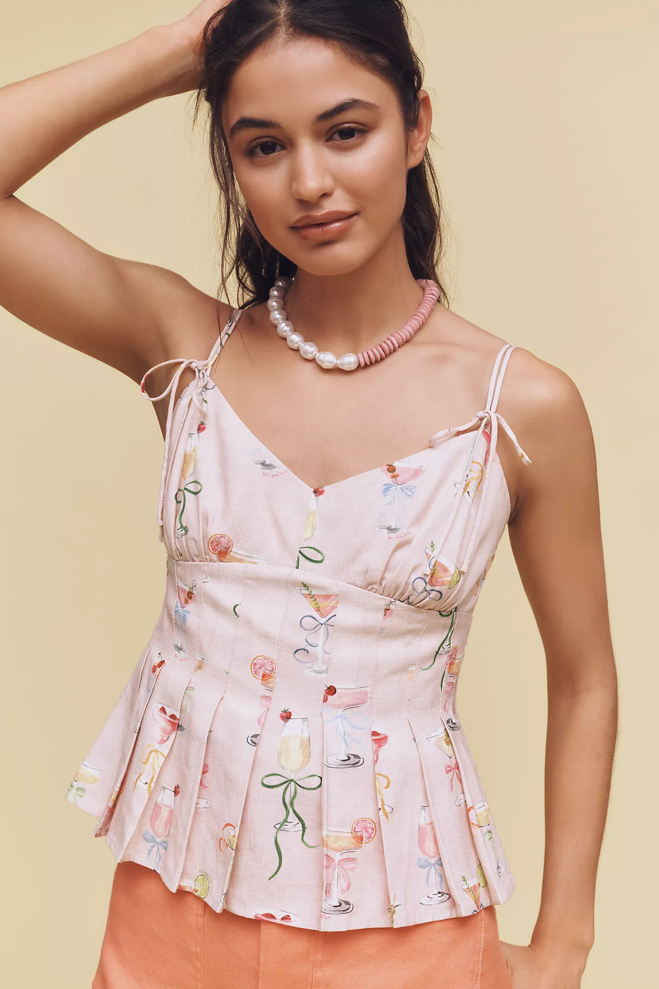 En Saison Mia Linen Blend Pleated Peplum Tank | Anthropologie (US)
