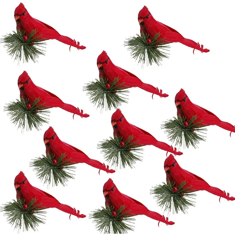 10Pcs Red Birds Cardinal Clip on Christmas Tree Decoration Red Cardinals Ornaments Artificial Bir... | Walmart (US)