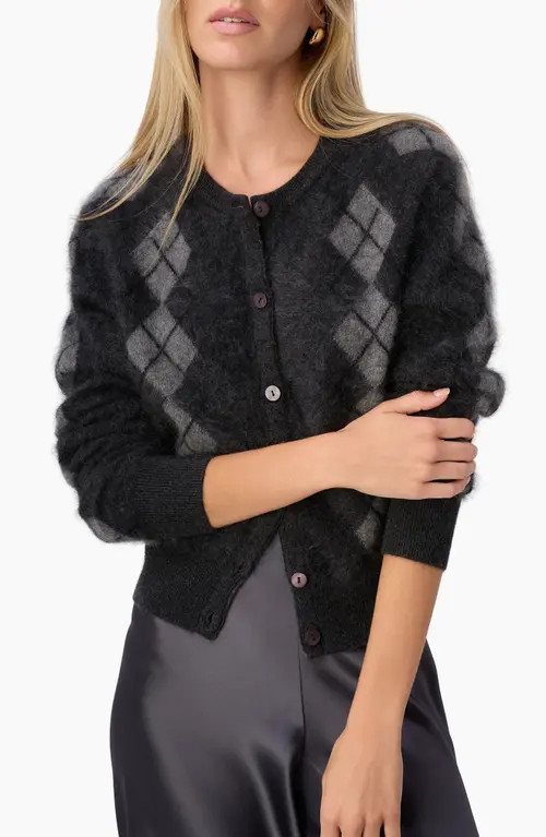 CAMI NYC Dorian Cashmere Cardigan in Gray Argyle at Nordstrom, Size X-Small | Nordstrom