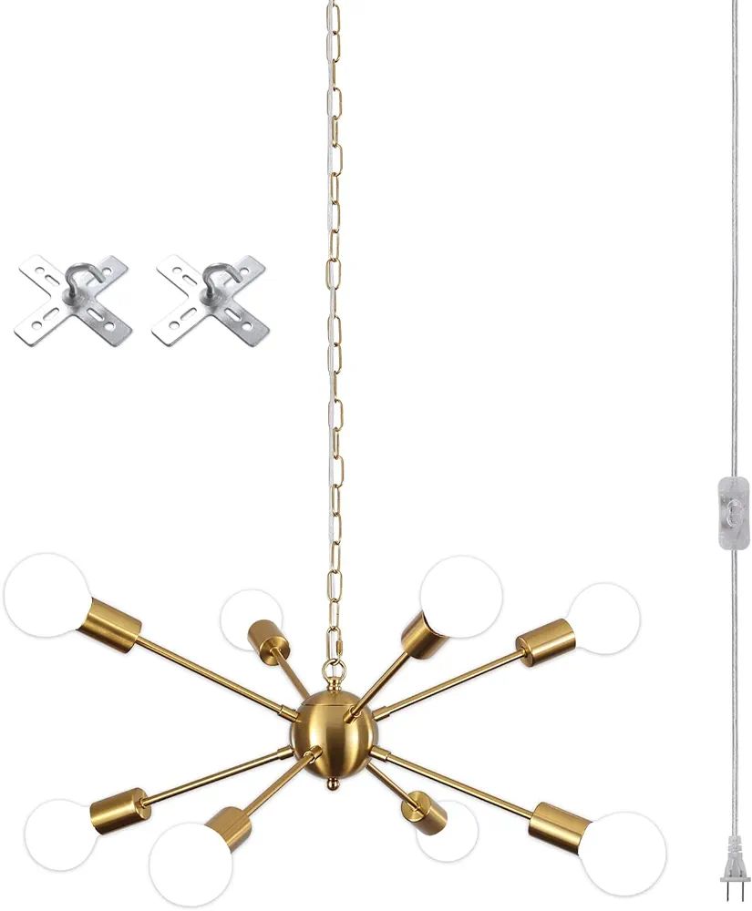 LASENCHOO 8 Lights Plug in Chandelier, Hanging Lights with Plug in Cord 16.4ft & Switch, Plug in ... | Amazon (US)