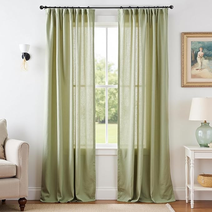 jinchan Linen Blend Curtains 96 inch Length 2 Panels for Bedroom Living Room, Floor to Ceiling 50... | Amazon (US)