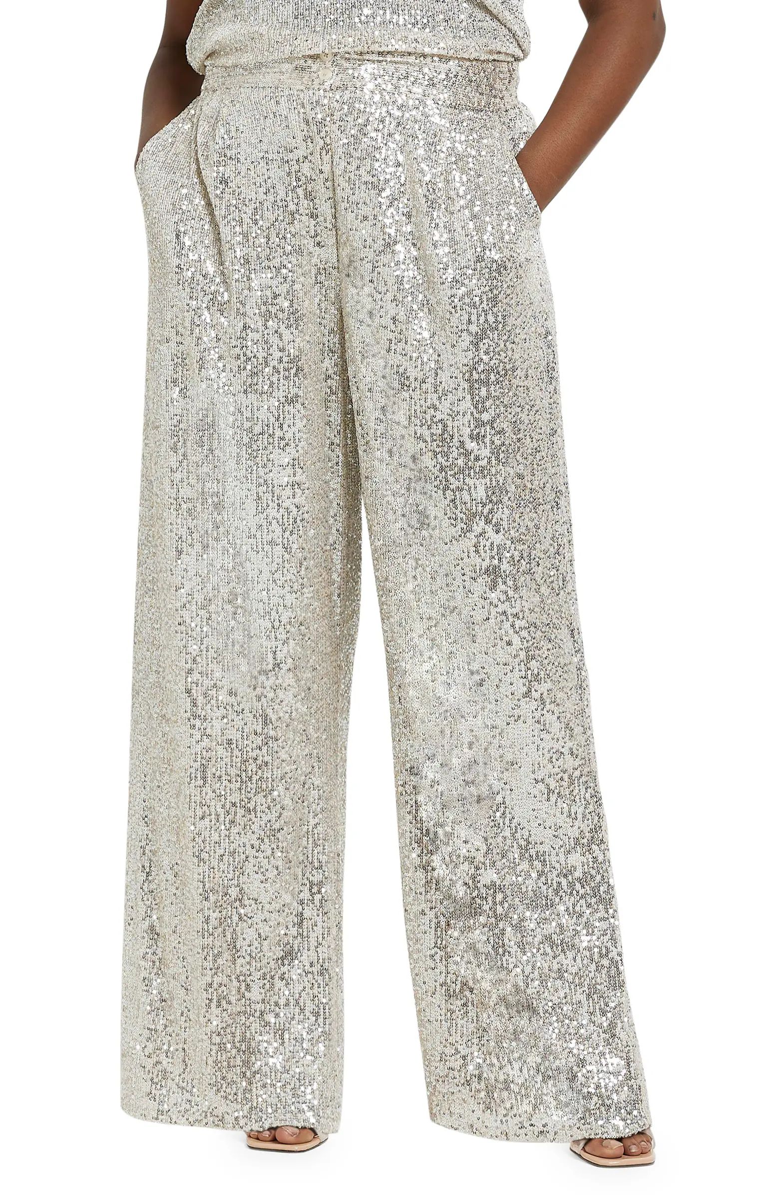 River Island Sequin Wide Leg Trousers | Nordstrom | Nordstrom