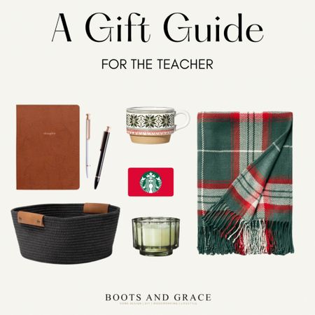 A Christmas gift guide for the teacher.

Notebook, pens, coffee mug, candle, blanket, Starbucks gift card, basket. 

#LTKHoliday #LTKGiftGuide #LTKCyberweek