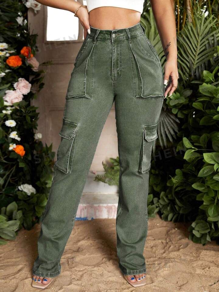 SHEIN SXY Flap Pocket Cargo Jeans | SHEIN