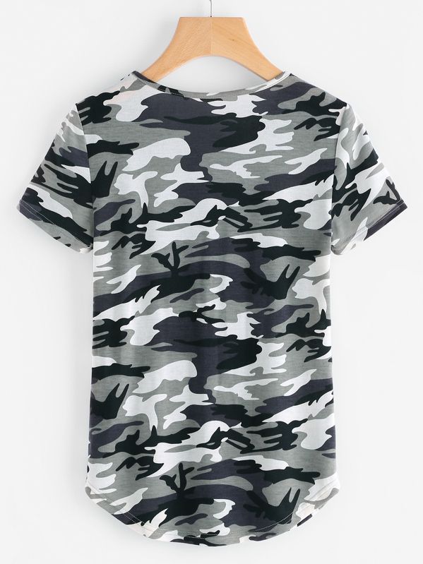 SHEIN Curved Hem Camo T-shirt | SHEIN