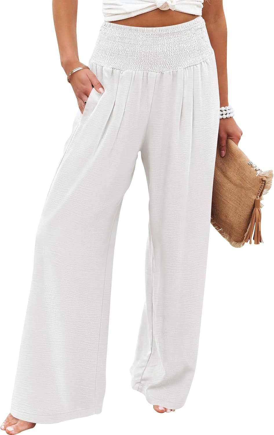 ANRABESS Women Wide Leg Summer Palazzo Pants with Pockets | Amazon (US)