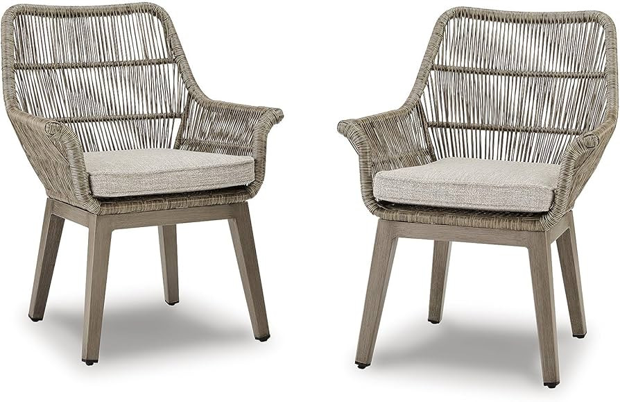 Signature Design by Ashley Beach Front Casual Outdoor Wood-Look Arm Chair with Cushion, 2 Count, ... | Amazon (US)