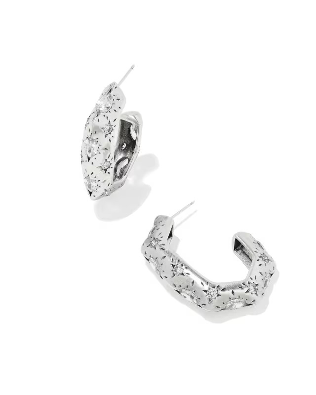 Holland Vintage Silver Hoop Earrings in White Crystal | Kendra Scott