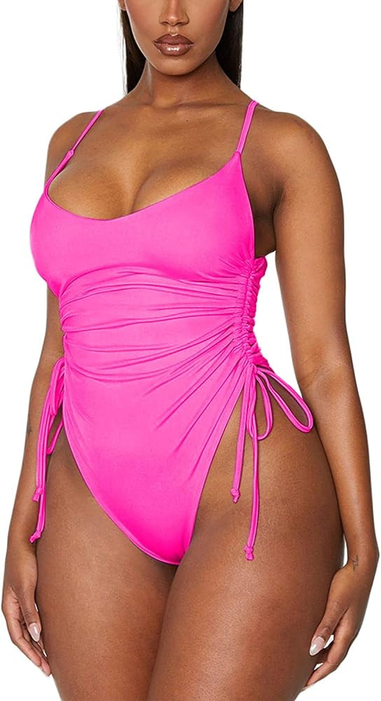 HAPCOPE Women's Ruched One Piece Bathing Suit Swimsuits Cheeky High Cut Monokini Bikinis | Amazon (US)