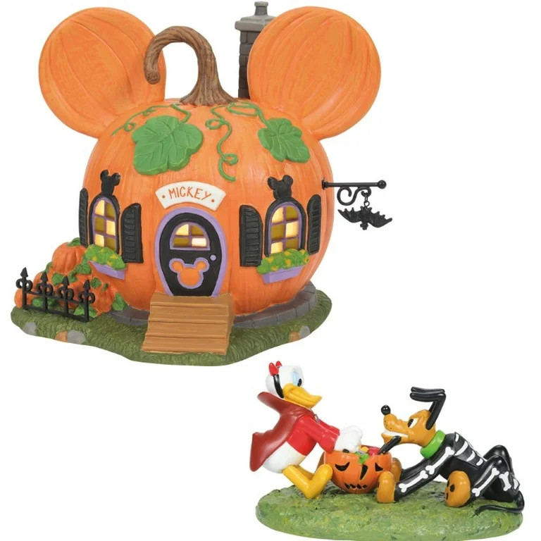 Department 56 Disney Village Pumpkintown House and Donald and Pluto Figurine Halloween Bundle | Walmart (US)