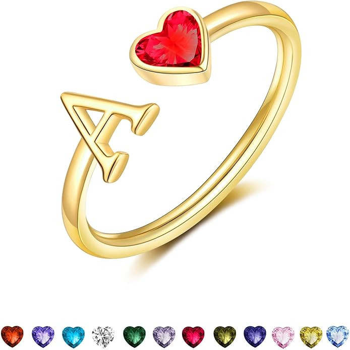 Initial Rings for Women Teen 14K Gold Plated Birthstone Rings Stackable Dainty Letter Rings Chris... | Amazon (US)