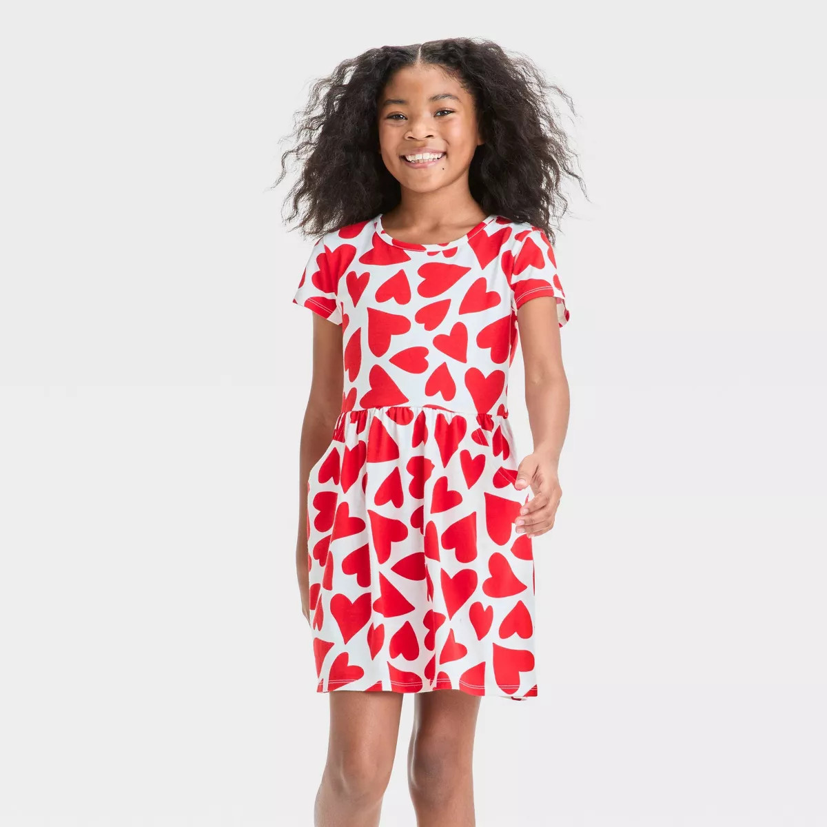Girls' Short Sleeve 'Heart' Valentine's Day Dress - Cat & Jack™ Cream XL Plus | Target