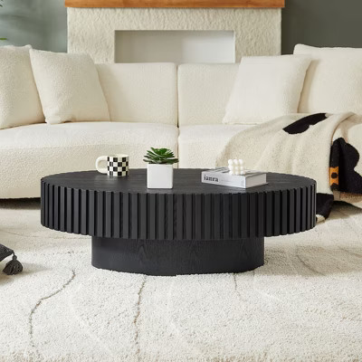 GDFStudio Gali Modern Handcraft Drum Coffee Table, Matt Black | Target