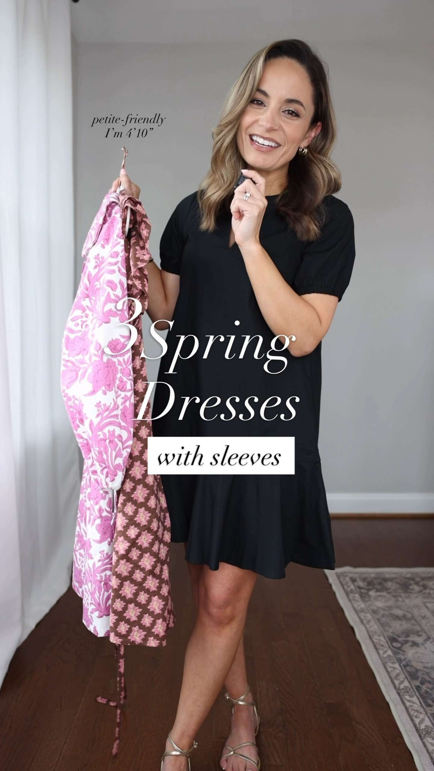 Three petite-friendly spring dresses with sleeves! 

Black Dress (J.Crew Factory): Petite XXS/00
Printed Dress (Nordstrom): XXS - link shows blue and white version
Pink and White Dress (Tuckernuck): XXS - runs large
Sandals (Sam Edelman): true to size 

My measurements for comparison: I'm 4'10" and 105lbs. My measurements are 32", 24", 36". I have a 25" inseam to my ankle bone and typically wear petite 00/xxs/24.  

 #LTKPetite