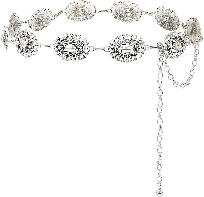 VONMELLI Western Chain Belt for Women Concho Silver Link Chain Belts for Jeans Dresses | Amazon (US)