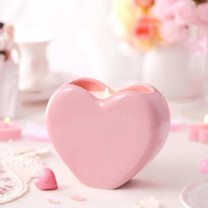Vesici Valentine's Day Heart Candle Roses Scented Ceramic Love Heart Shape Candle Romantic Soy Wa... | Amazon (US)
