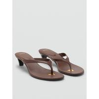 Mango Thong Toe Kitten Heel Sandals - Dark Brown | Very (UK)