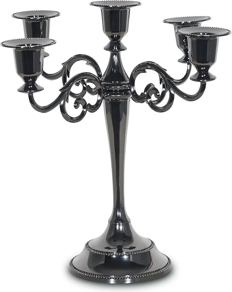 SUJUN 5-Candle Metal Candelabra Candle Holder 10.6 inch Tall Candlestick Holders for Valentine Ch... | Amazon (US)