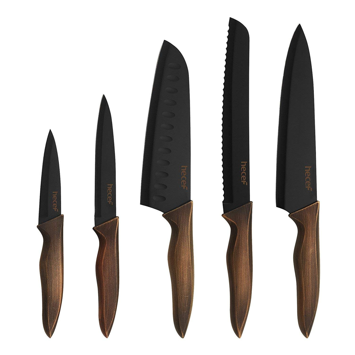 hecef Vintage Kitchen Knife Set, Stainless Steel Non-stick Black Coated Knives with Extra Sheaths... | Amazon (US)