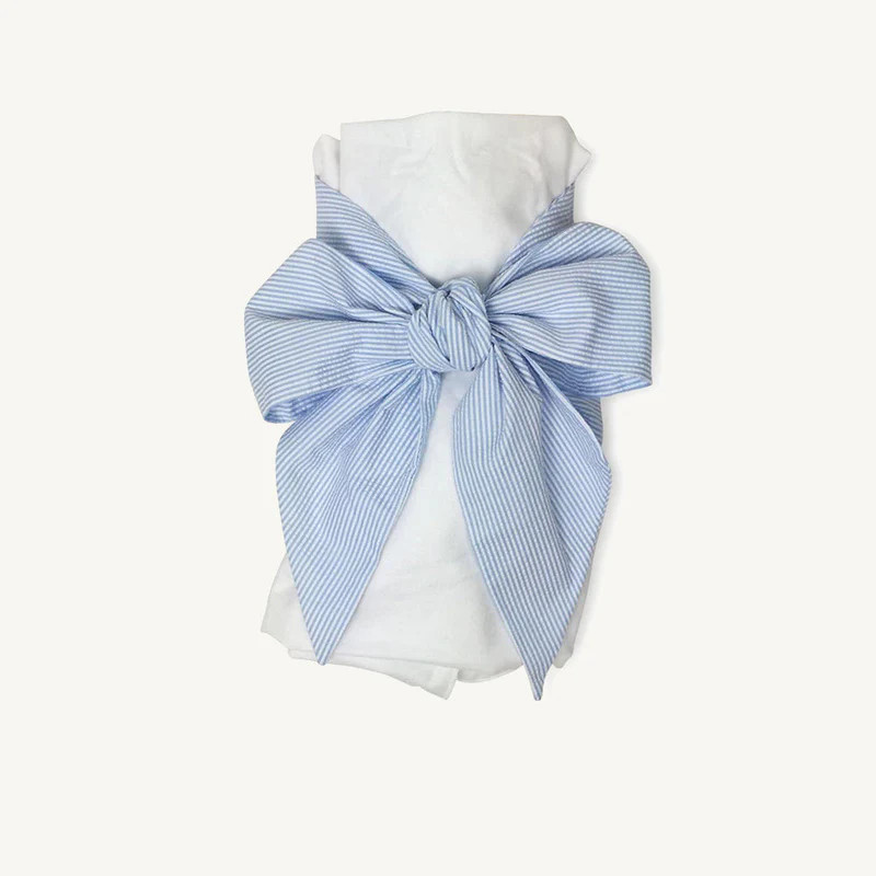 Bow Swaddle \u00ae - Breakers Blue Seersucker | The Beaufort Bonnet Company