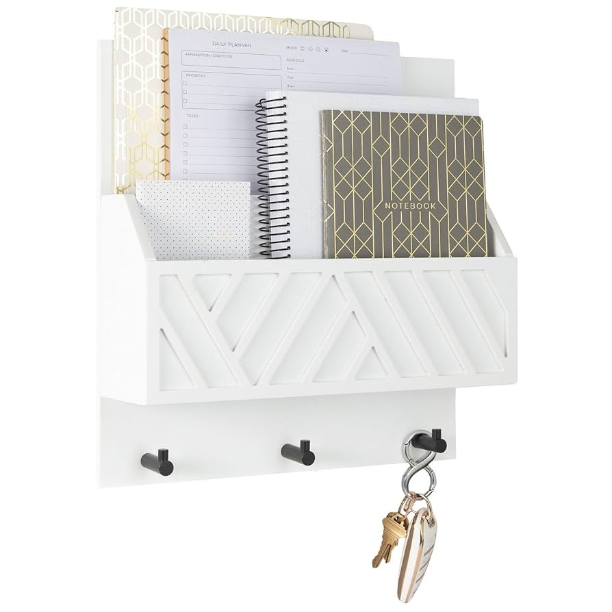 BLU MONACO Wall-Mounted Mail and Key Holder – White Wooden 2-Tier Organizer for Entryway or Off... | Amazon (US)